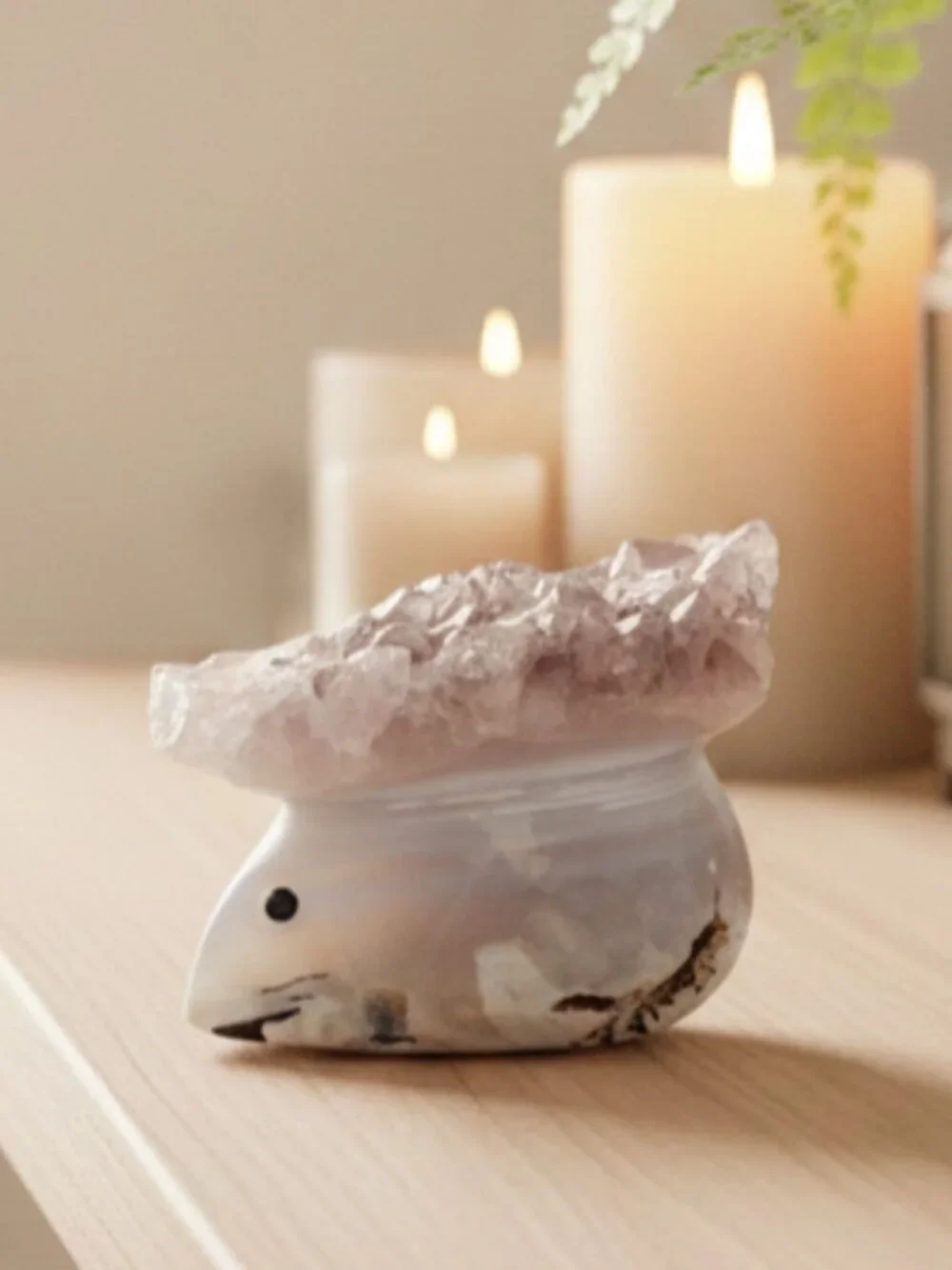 Natural Smokey Crystal Cluster Hand Carved Mouse Figurine